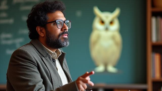 प्रो. आनंद वर्मा उल्लू पर एक व्याख्यान दे रहे हैं